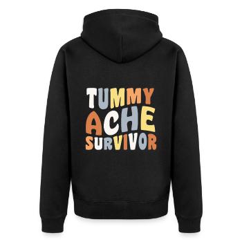 Bauchschmerzen Survivor Zitat - Unisex Premium Bio Zip Hoodie - Schwarz - Hinten - Nico (187cm)