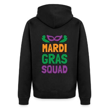Mardi Gras Squad - Unisex Premium Bio Zip Hoodie - Schwarz - Hinten - Nico (187cm)