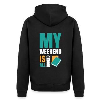 My Weekend Is All Booked Bookworm - Unisex Premium Organic Zip Hoodie - black - Back - Nico (187cm)