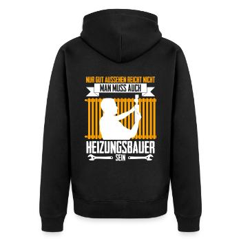 Heizungsbau Installateur Heizungsbauer - Unisex Premium Bio Zip Hoodie - Schwarz - Hinten - Nico (187cm)