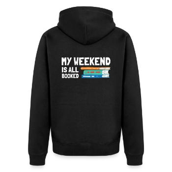 My Weekend Is All Booked Bookworm - Unisex Premium Organic Zip Hoodie - black - Back - Nico (187cm)