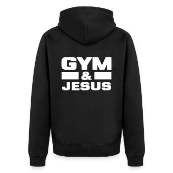 Gym and Jesus Christian Workout Sport Jesus - Unisex Premium Bio Zip Hoodie - Schwarz - Hinten - Nico (187cm)