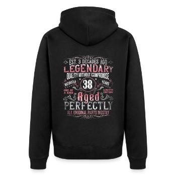 Vintage 38 Aged Perfectly Women on 38th Birthday - Unisex Premium Organic Zip Hoodie - black - Back - Nico (187cm)
