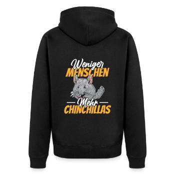 Weniger Menschen mehr Chinchillas - Unisex Premium Bio Zip Hoodie - Schwarz - Hinten - Nico (187cm)