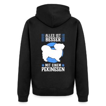 Alles ist besser mit Pekinese Peking-Palasthund - Unisex Premium Bio Zip Hoodie - Schwarz - Hinten - Nico (187cm)