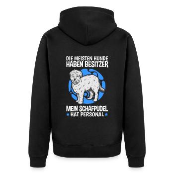 Schafpudel hat Personal zotthaariger Hütepudel - Unisex Premium Bio Zip Hoodie - Schwarz - Hinten - Nico (187cm)