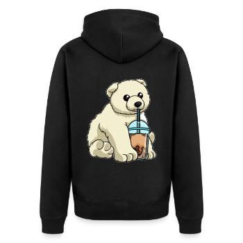 Eisbär trinkt Bubble Tea - Unisex Premium Bio Zip Hoodie - Schwarz - Hinten - Nico (187cm)