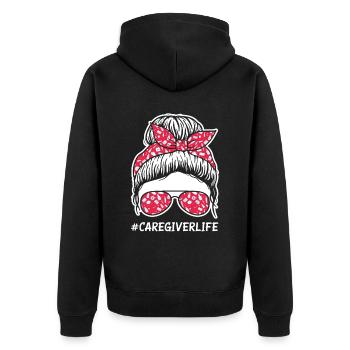 Caregiver Life - Unisex Premium Organic Zip Hoodie - black - Back - Nico (187cm)
