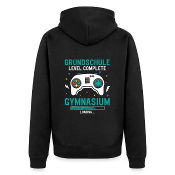 Grundschule Level Complete Gymnasium Loading - Unisex Premium Bio Zip Hoodie - Schwarz - Hinten - Nico (187cm)