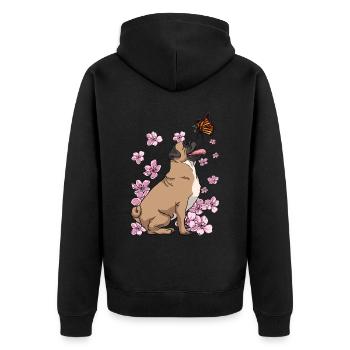 Carlin Papillon Japonais Sakura Fleur de Cerisier - Veste à capuche bio Premium Unisexe - noir - Dos - Nico (187cm)