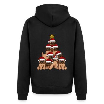 Hund Mops Weihnachtsbaum - Unisex Premium Bio Zip Hoodie - Schwarz - Hinten - Nico (187cm)