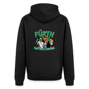 Fürth und nicht anders UPDATE - Unisex Premium Bio Zip Hoodie - Schwarz - Hinten - Nico (187cm)
