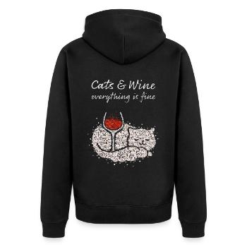 Wein Vino Weinliebhaber Katzenbesitzer Katzen - Unisex Premium Bio Zip Hoodie - Schwarz - Hinten - Nico (187cm)