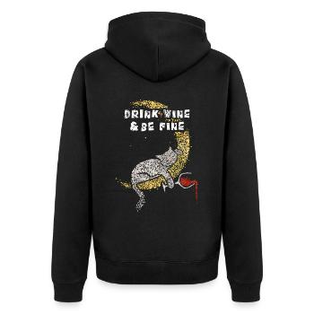 Wein Vino Weintrinker Katzenbesitzer Katze Katzen - Unisex Premium Bio Zip Hoodie - Schwarz - Hinten - Nico (187cm)