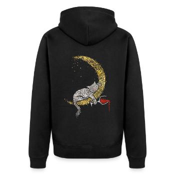 Wein Vino Weintrinker Katzenbesitzer Katze Katzen - Unisex Premium Bio Zip Hoodie - Schwarz - Hinten - Nico (187cm)