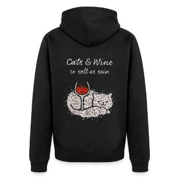 Wein Vino Weinliebhaber Katzenbesitzer Katzen - Unisex Premium Bio Zip Hoodie - Schwarz - Hinten - Nico (187cm)