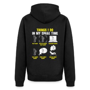 Dinge, die ich in meiner Freizeit Harp Player Harpist mache - Unisex Premium Bio Zip Hoodie - Schwarz - Hinten - Nico (187cm)