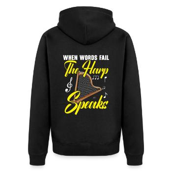 Wenn Worte versagen, spricht die Harfe Harfenistin Musiker - Unisex Premium Bio Zip Hoodie - Schwarz - Hinten - Nico (187cm)
