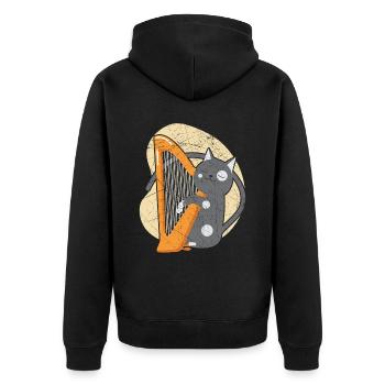 Harp Cat Lover Harpist Musician Musical Instrument - Unisex Premium Organic Zip Hoodie - black - Back - Nico (187cm)