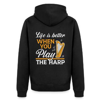 Das Leben ist besser, wenn du die Harfenistin spielst - Unisex Premium Bio Zip Hoodie - Schwarz - Hinten - Nico (187cm)