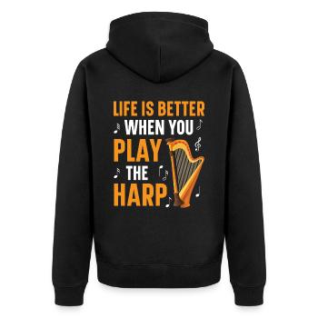 Das Leben ist besser, wenn du die Harfenistin spielst - Unisex Premium Bio Zip Hoodie - Schwarz - Hinten - Nico (187cm)