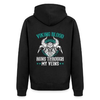 Wikingerblut fließt skandinavisch durch meine Adern - Unisex Premium Bio Zip Hoodie - Schwarz - Hinten - Nico (187cm)