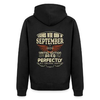Legends Were Born In September 1959 Birthday - Unisex Premium Bio Zip Hoodie - Schwarz - Hinten - Nico (187cm)