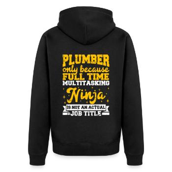 Klempner - Unisex Premium Bio Zip Hoodie - Schwarz - Hinten - Nico (187cm)