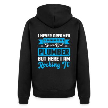 Klempner - Unisex Premium Bio Zip Hoodie - Schwarz - Hinten - Nico (187cm)