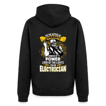Im The Keeper Of Current Elektriker - Unisex Premium Bio Zip Hoodie - Schwarz - Hinten - Nico (187cm)