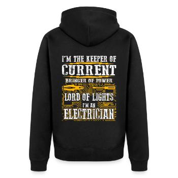 Im The Keeper Of Current Elektriker - Unisex Premium Bio Zip Hoodie - Schwarz - Hinten - Nico (187cm)