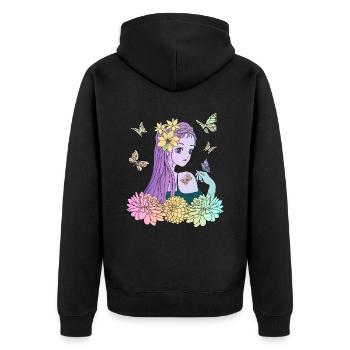 Manga girl avec des papillons - Veste à capuche bio Premium Unisexe - noir - Dos - Nico (187cm)