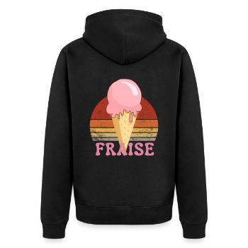 Glace à la fraise dessin Vintage Sunset - Veste à capuche bio Premium Unisexe - noir - Dos - Nico (187cm)