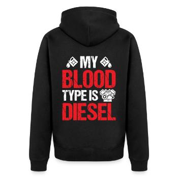 Mechanic Car Garage - My Blood Type Is Diesel - Unisex Premium Bio Zip Hoodie - Schwarz - Hinten - Nico (187cm)