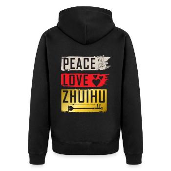 Peace Love Zhuihu Musical Instrument - Unisex Premium Bio Zip Hoodie - Schwarz - Hinten - Nico (187cm)