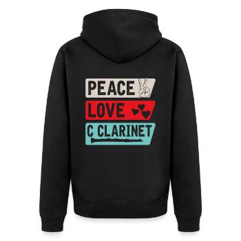 Peace Love C Clarinet Musical Instrument - Unisex Premium Bio Zip Hoodie - Schwarz - Hinten - Nico (187cm)