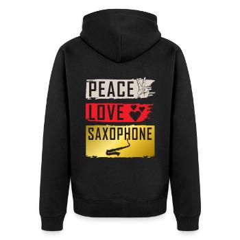 Peace Love Saxophone Instrument Musique - Veste à capuche bio Premium Unisexe - noir - Dos - Nico (187cm)