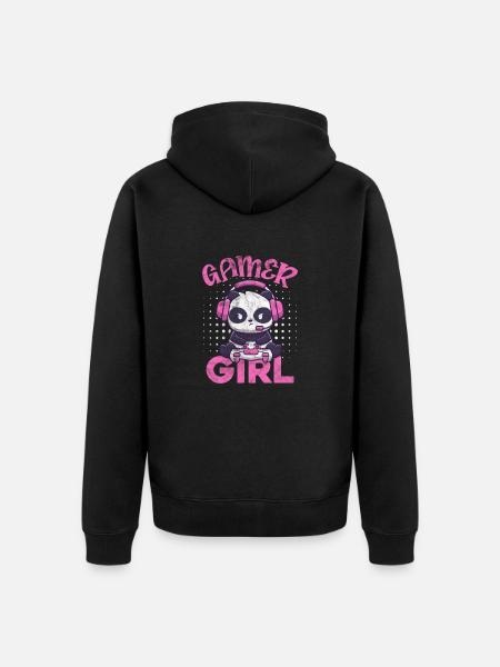 Panda Gamer Girl - Unisex Premium Organic Zip Hoodie - black