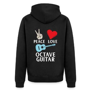 Peace Love Octave Guitar Instrument - Unisex Premium Bio Zip Hoodie - Schwarz - Hinten - Nico (187cm)