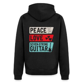 Peace Love Seven-String Guitar Music - Unisex Premium Bio Zip Hoodie - Schwarz - Hinten - Nico (187cm)