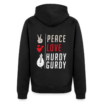 Peace Love Hurdy Gurdy Music Instrument - Unisex Premium Organic Zip Hoodie - black - Back - Nico (187cm)