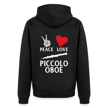 Peace Love Piccolo Oboe Music Instrument - Unisex Premium Bio Zip Hoodie - Schwarz - Hinten - Nico (187cm)