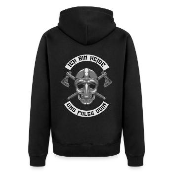 Ich Bin Heide und folge Odin - Wikinger Spruch - Unisex Premium Bio Zip Hoodie - Schwarz - Hinten - Nico (187cm)
