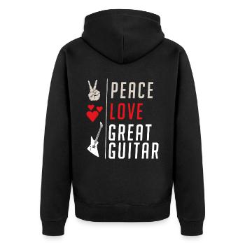 Peace Love Great Guitar Music Instrument - Unisex Premium Bio Zip Hoodie - Schwarz - Hinten - Nico (187cm)