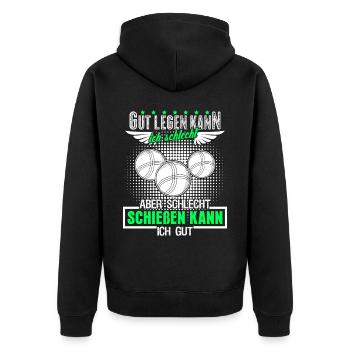 Boule Boccia Boulekugeln Spruch Petanque - Unisex Premium Bio Zip Hoodie - Schwarz - Hinten - Nico (187cm)