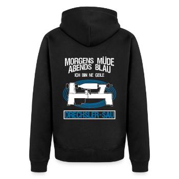 Drechsler Drechselbank Witz Drechseln - Unisex Premium Bio Zip Hoodie - Schwarz - Hinten - Nico (187cm)