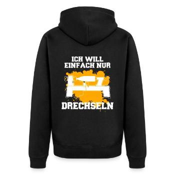 Drechsler Ich will Drechseln - Unisex Premium Bio Zip Hoodie - Schwarz - Hinten - Nico (187cm)