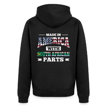 Made In America Mit Südafrikanischen Teilen Für - Unisex Premium Bio Zip Hoodie - Schwarz - Hinten - Nico (187cm)