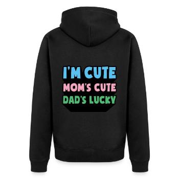 Mama Papa Baby I'm Cute Mom's Cute Dad's Lucky - Unisex Premium Bio Zip Hoodie - Schwarz - Hinten - Nico (187cm)