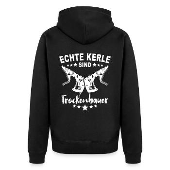 Trockenbauer Trockenbaumonteur Trockenbau - Unisex Premium Bio Zip Hoodie - Schwarz - Hinten - Nico (187cm)
